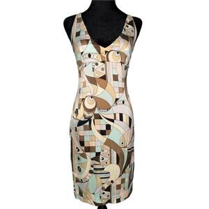 Hugo Buscati 4 Vintage Silk Slip Dress Stretch bodycon retro‎ art-deco geometric